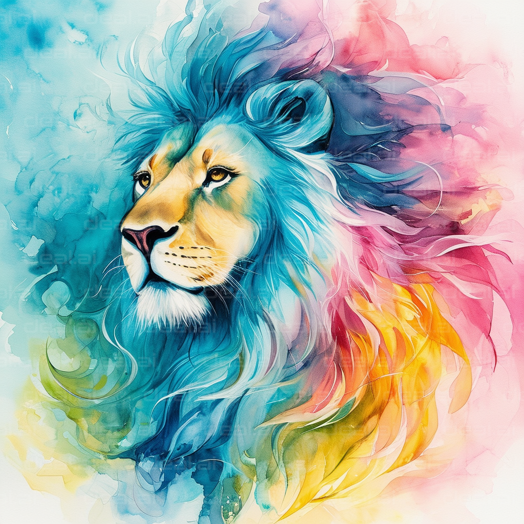 Vibrant Watercolor Lion Portrait