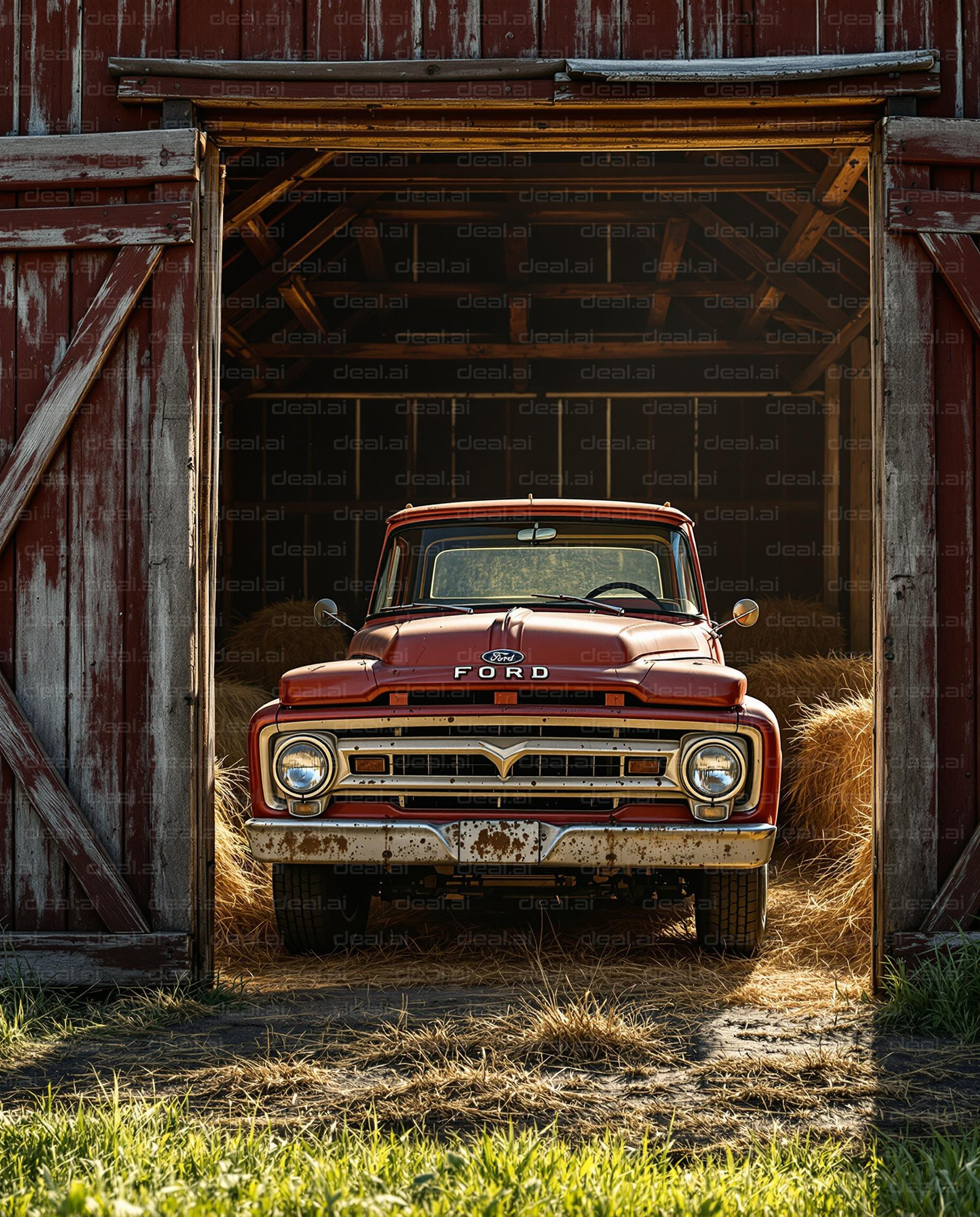 Classic Truck in Rustic Barn Entryway