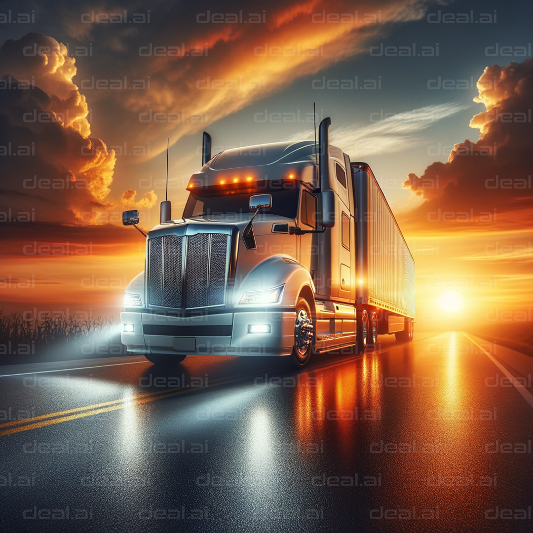 Semi-Truck at Sunset Journey