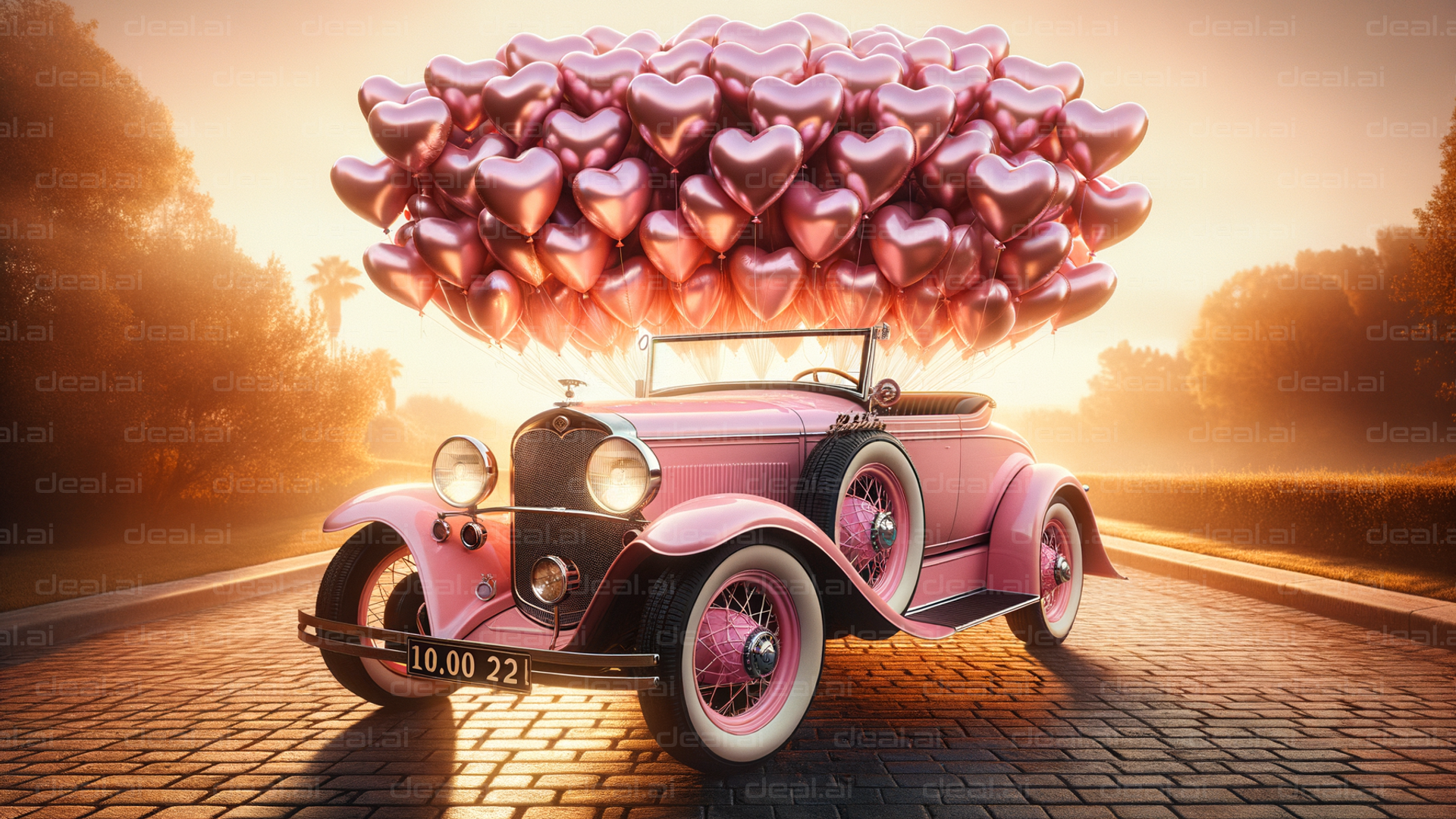 Pink Vintage Ride with Heart Balloons