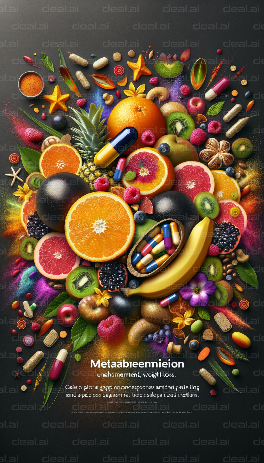 "Vitamins, Fruits, and Supplements Collage"