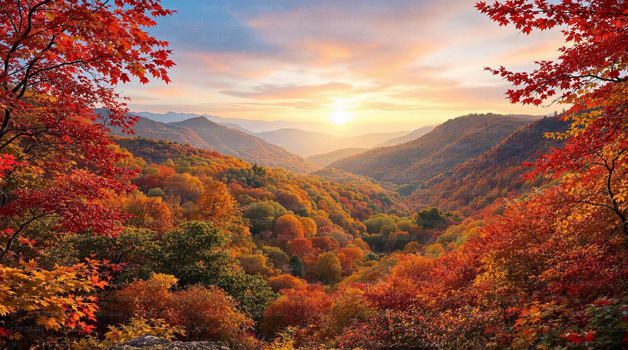 Autumn Sunrise Over Colorful Hills