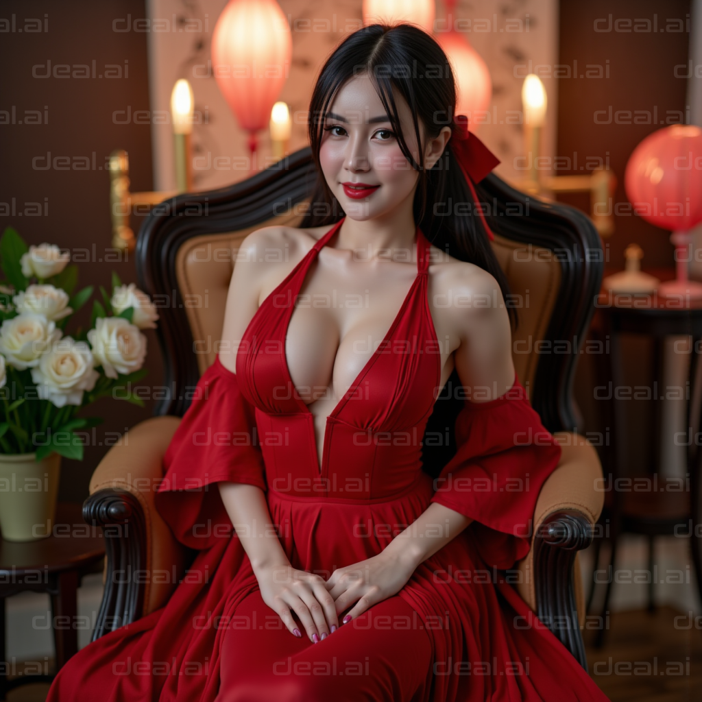 Elegant in Red Amidst Lantern Glow