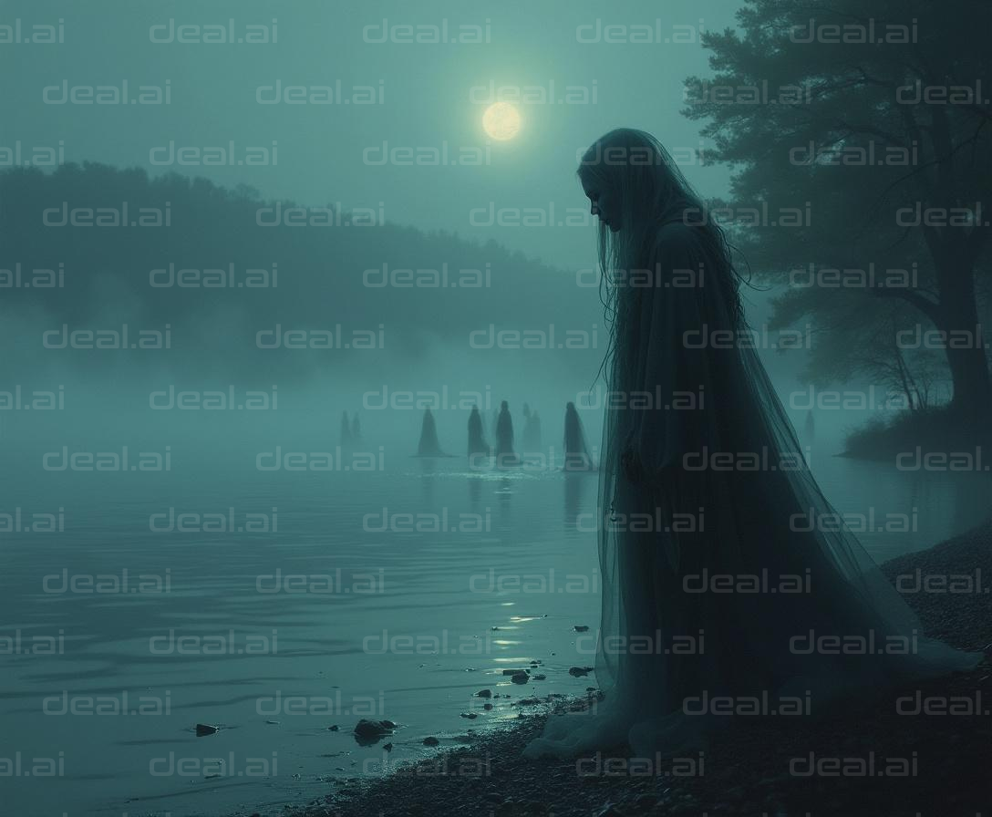 "Mystic Figures in Moonlit Fog"