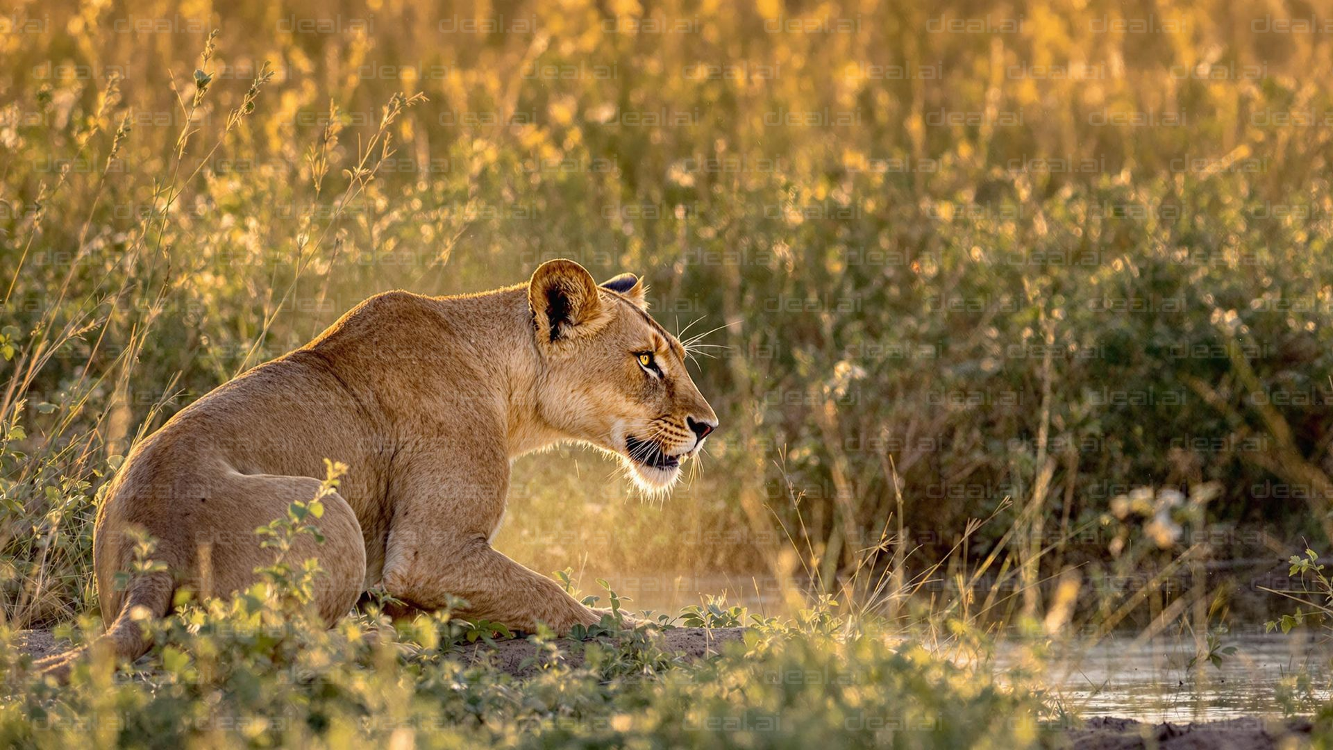 Lioness in the Golden Grasslands