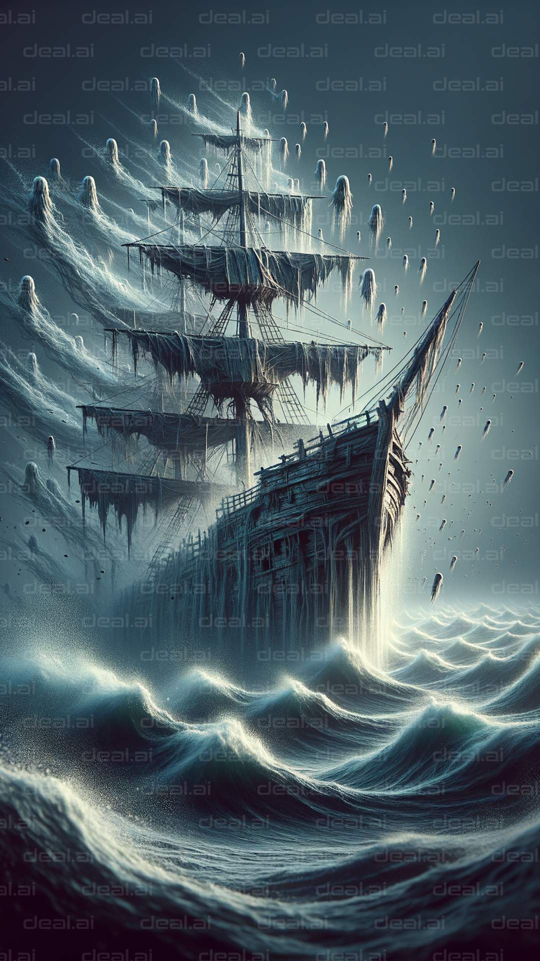 "Ghostly Galleon in Haunted Waters"