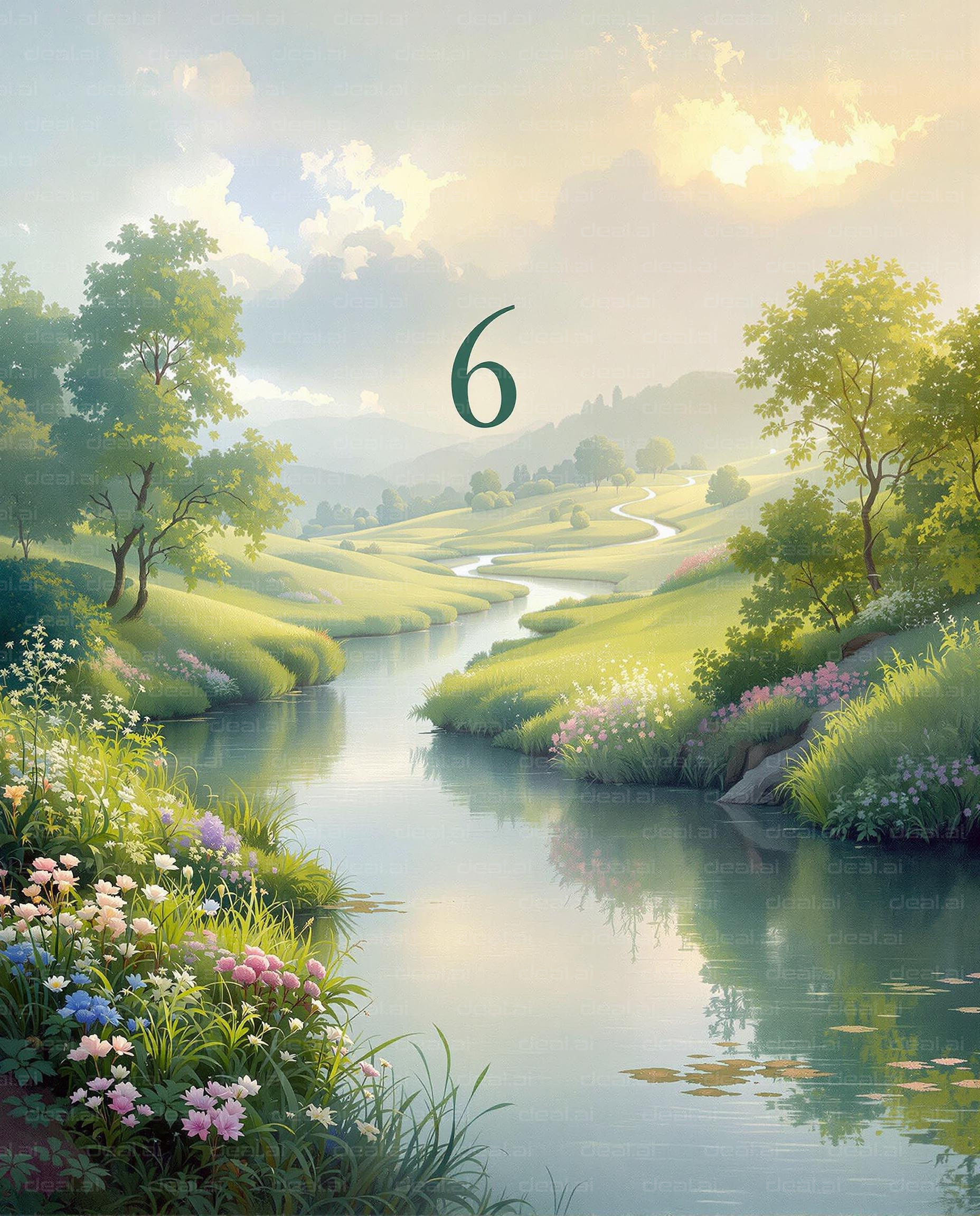"Serene River and Floral Scenery"