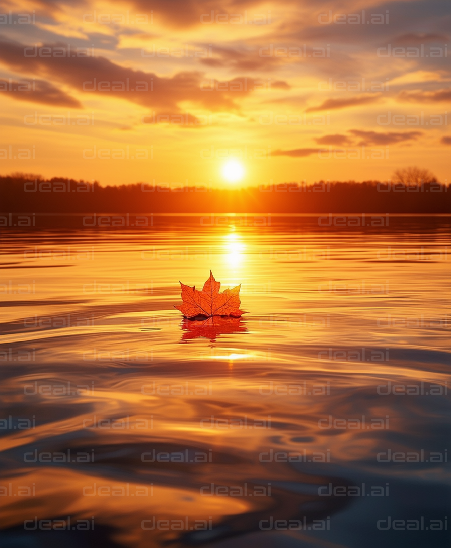 "Maple Leaf Floating at Sunset"