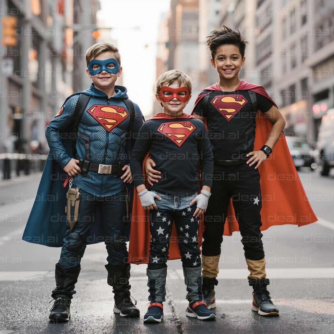 Trio of Superheroes in the City