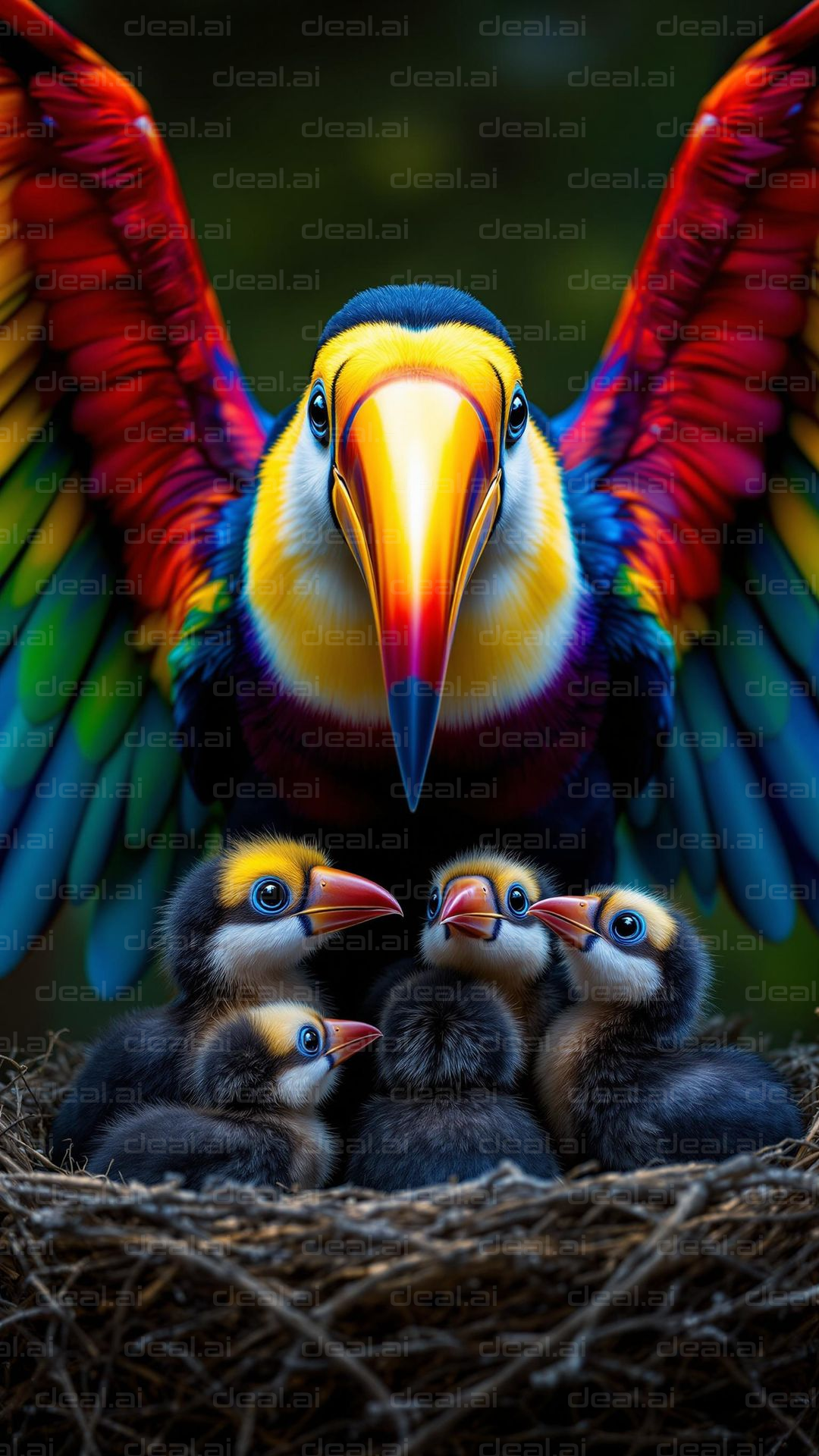 Vibrant Toucan Family in Nest