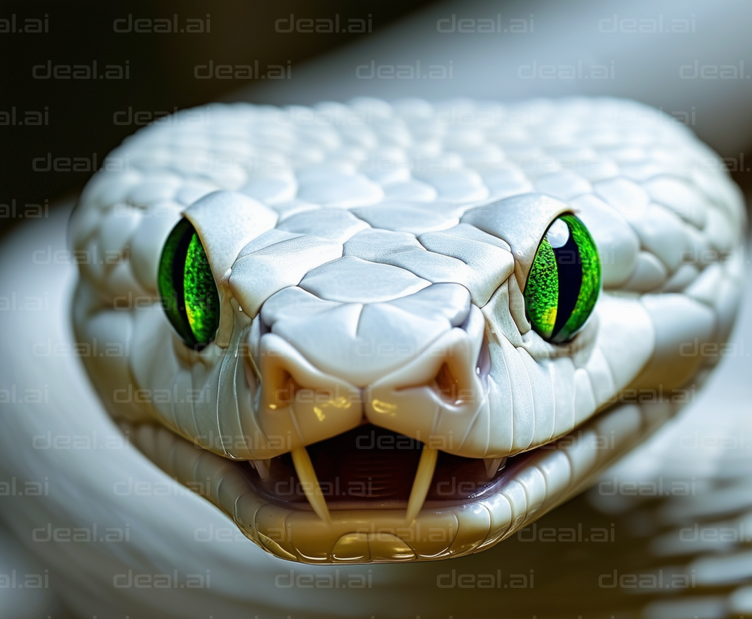 "Mesmerizing Green-Eyed White Snake"