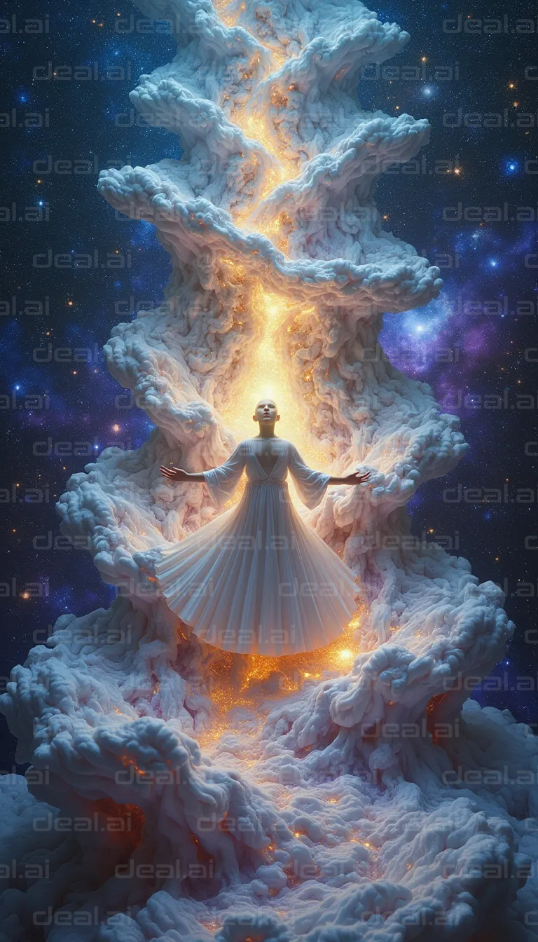 "Goddess Ascends in Cosmic Clouds"