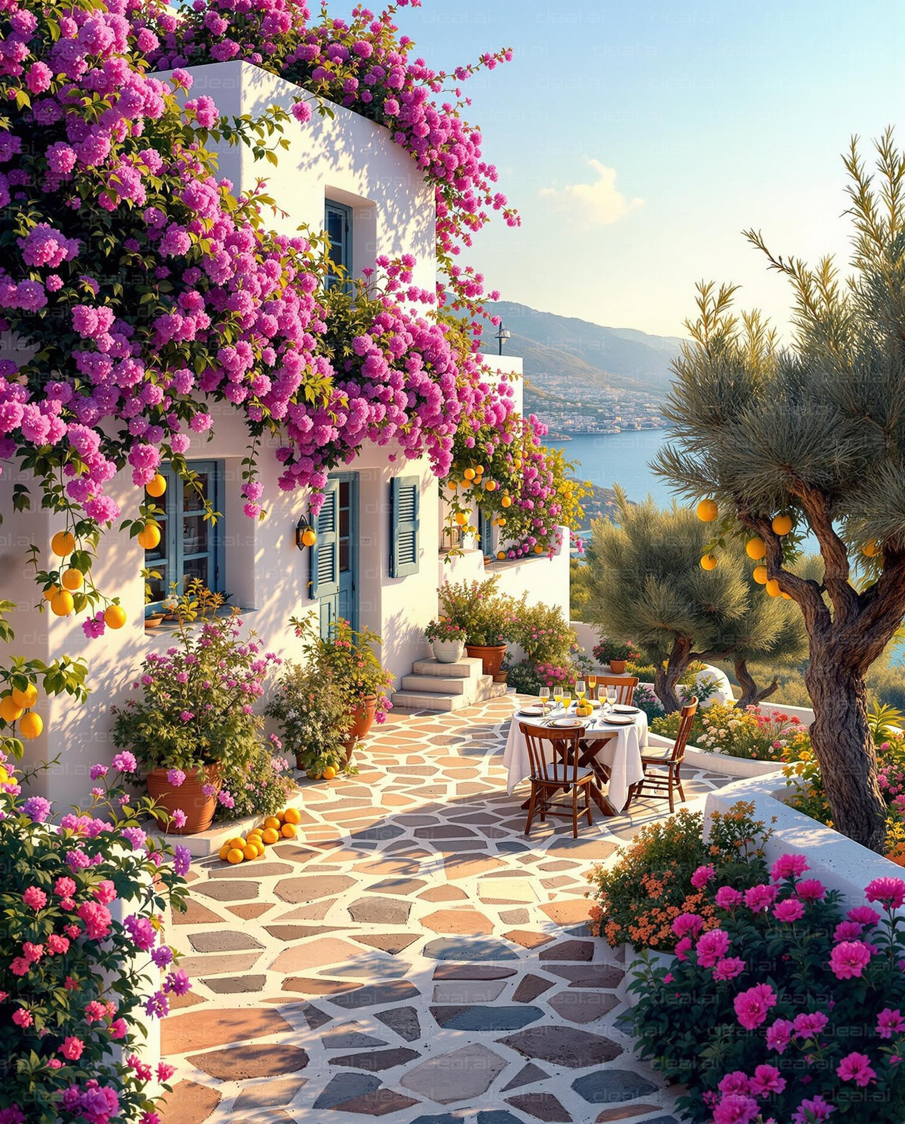 Blossoming Mediterranean Terrace Scene