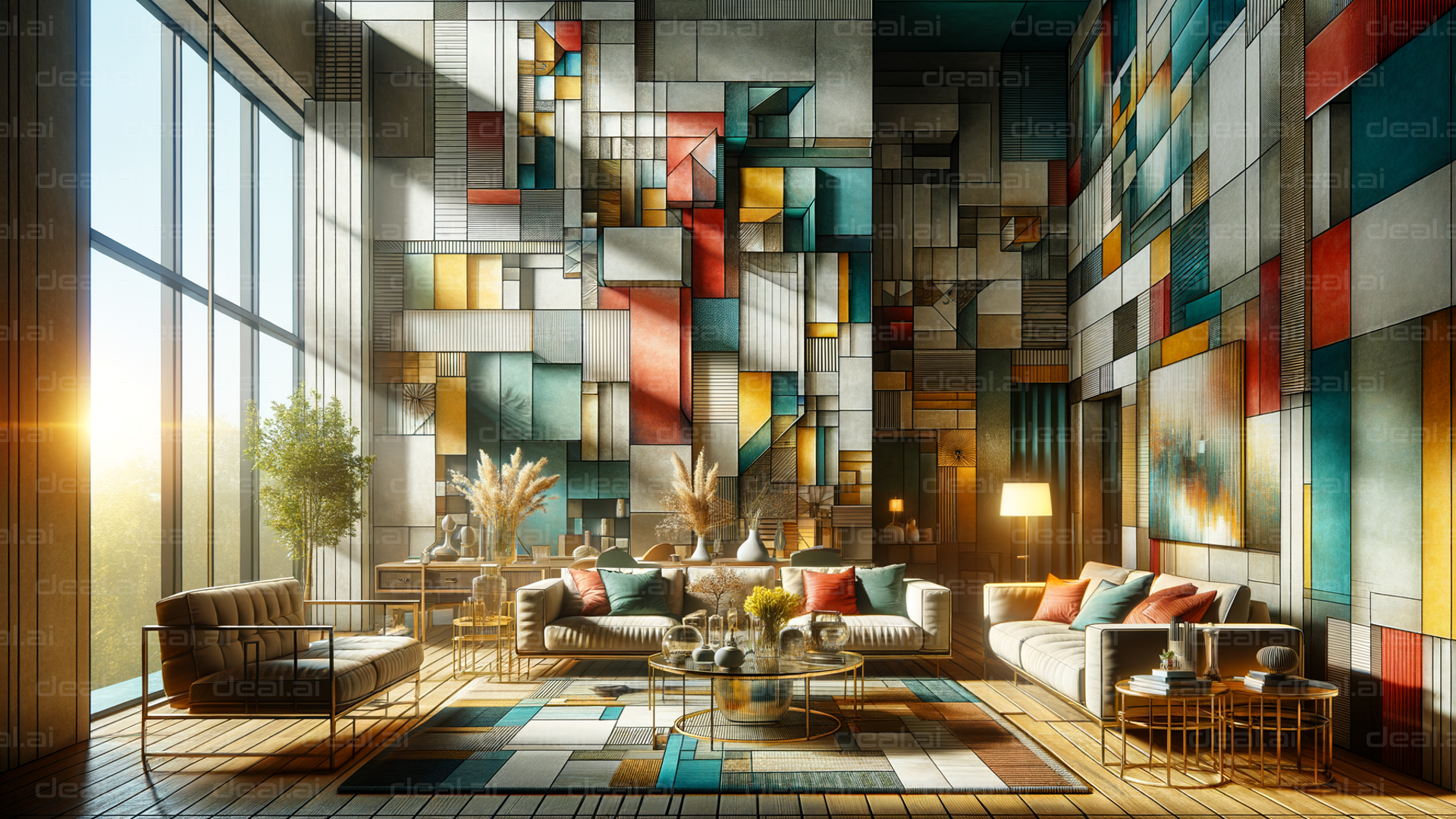 Modern Living Room with Geometric Art