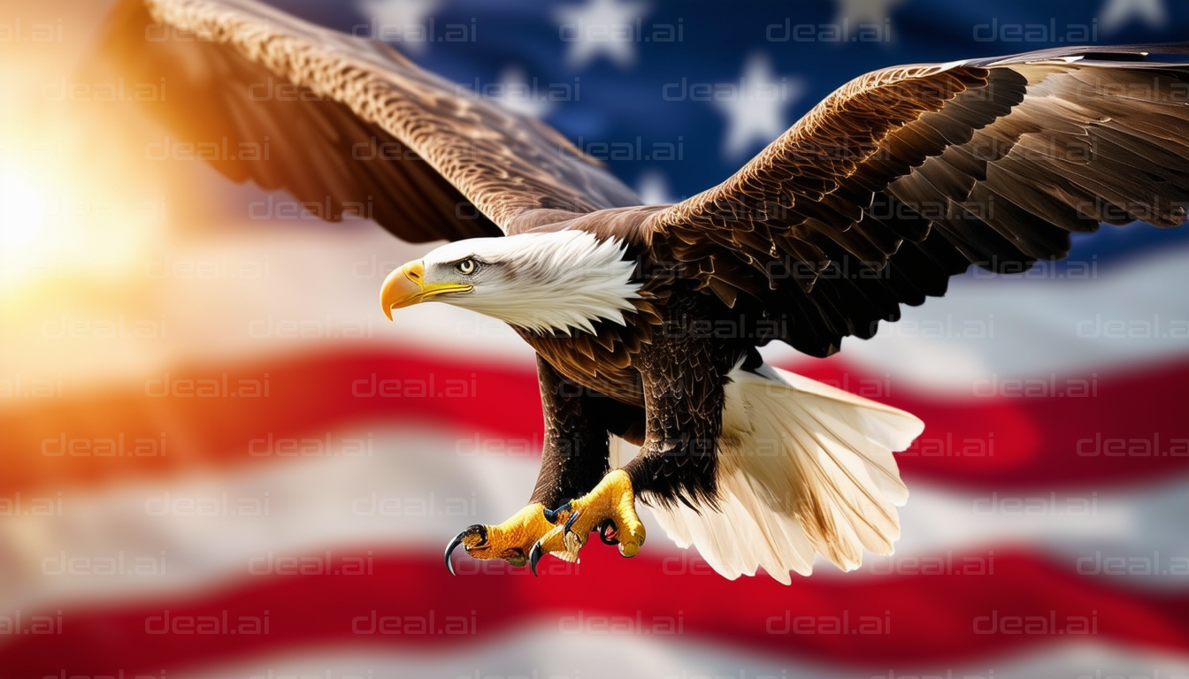 "Majestic Bald Eagle with US Flag"