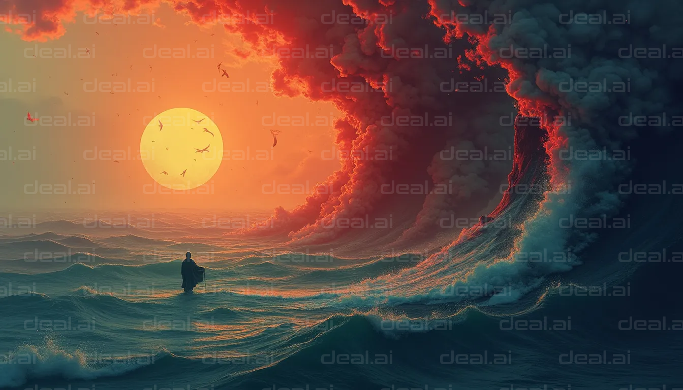 "Sunset Over Stormy Waves"