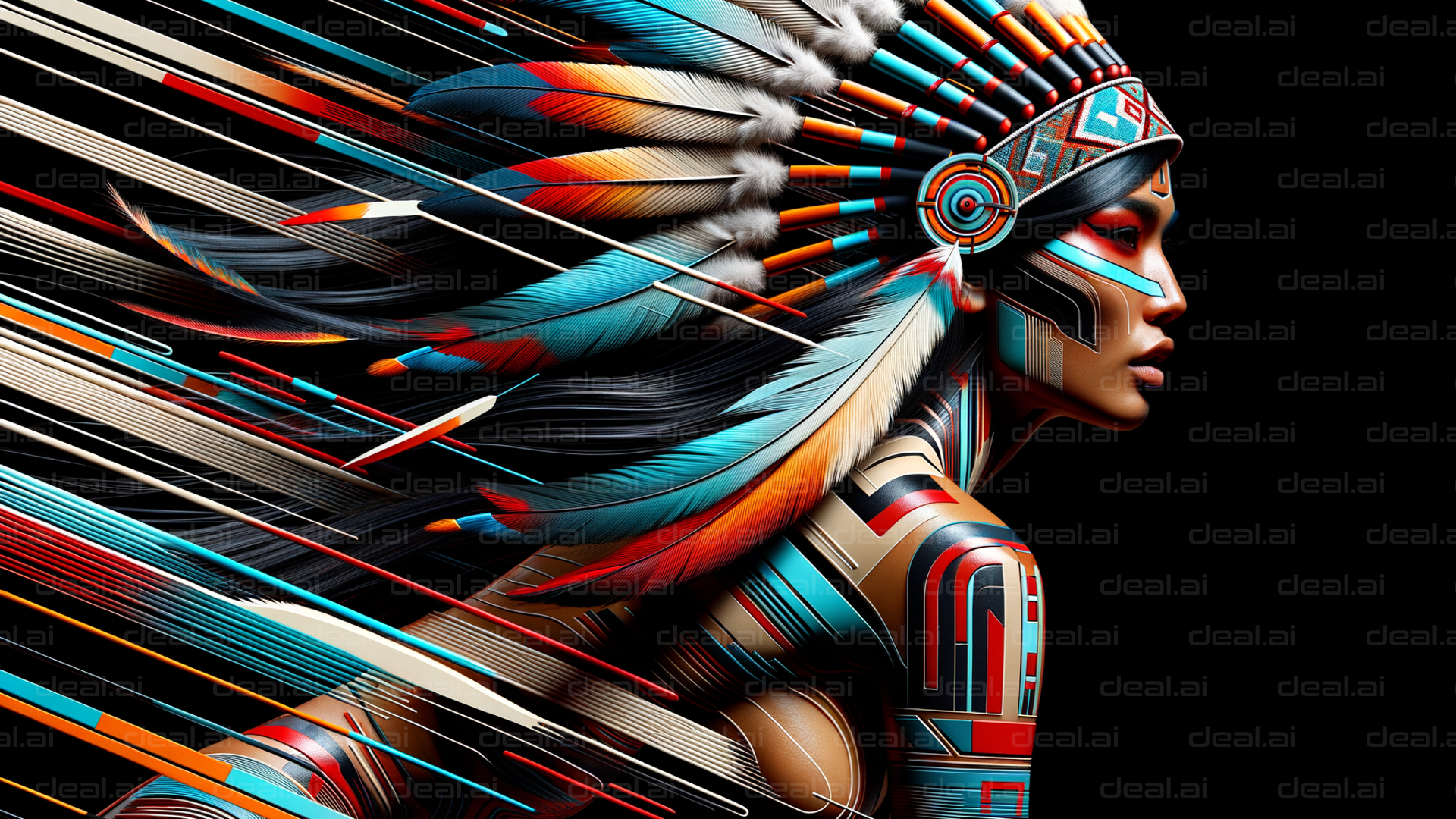 "Vibrant Feathered Warrior Artwork"