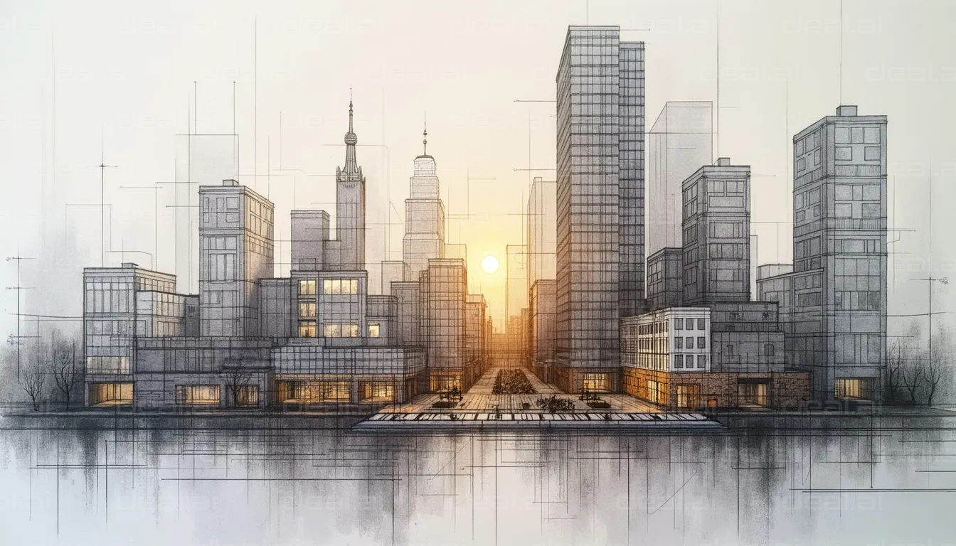 Sunset Over Modern Cityscape Sketch