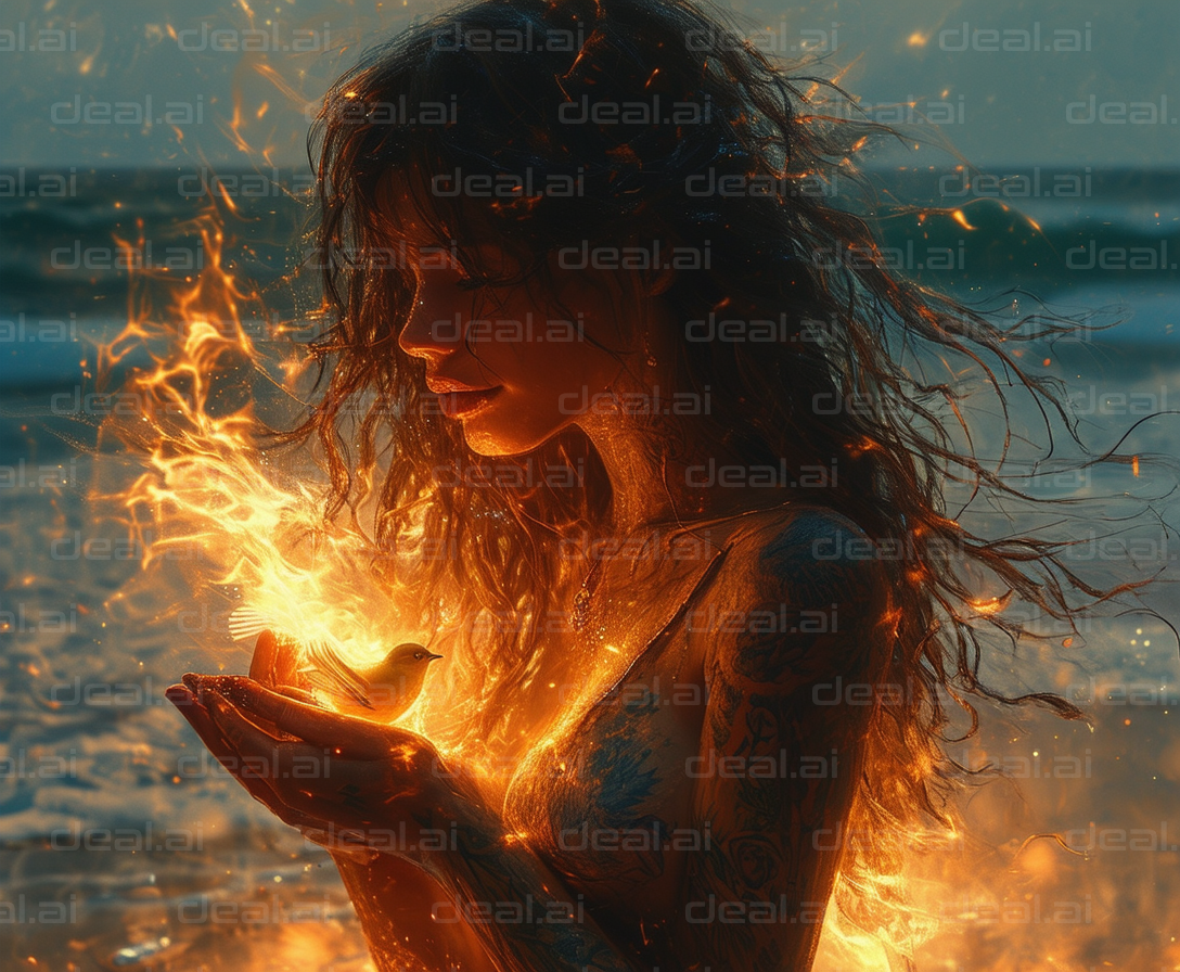 "Fiery Embrace by the Ocean's Edge"