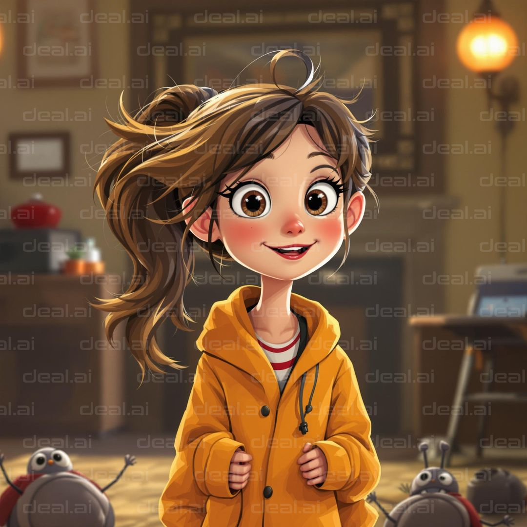 Cheerful Girl in Yellow Coat