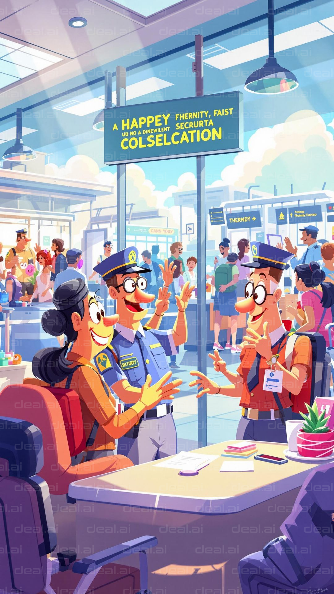 "Animated Airport Security Chaos"