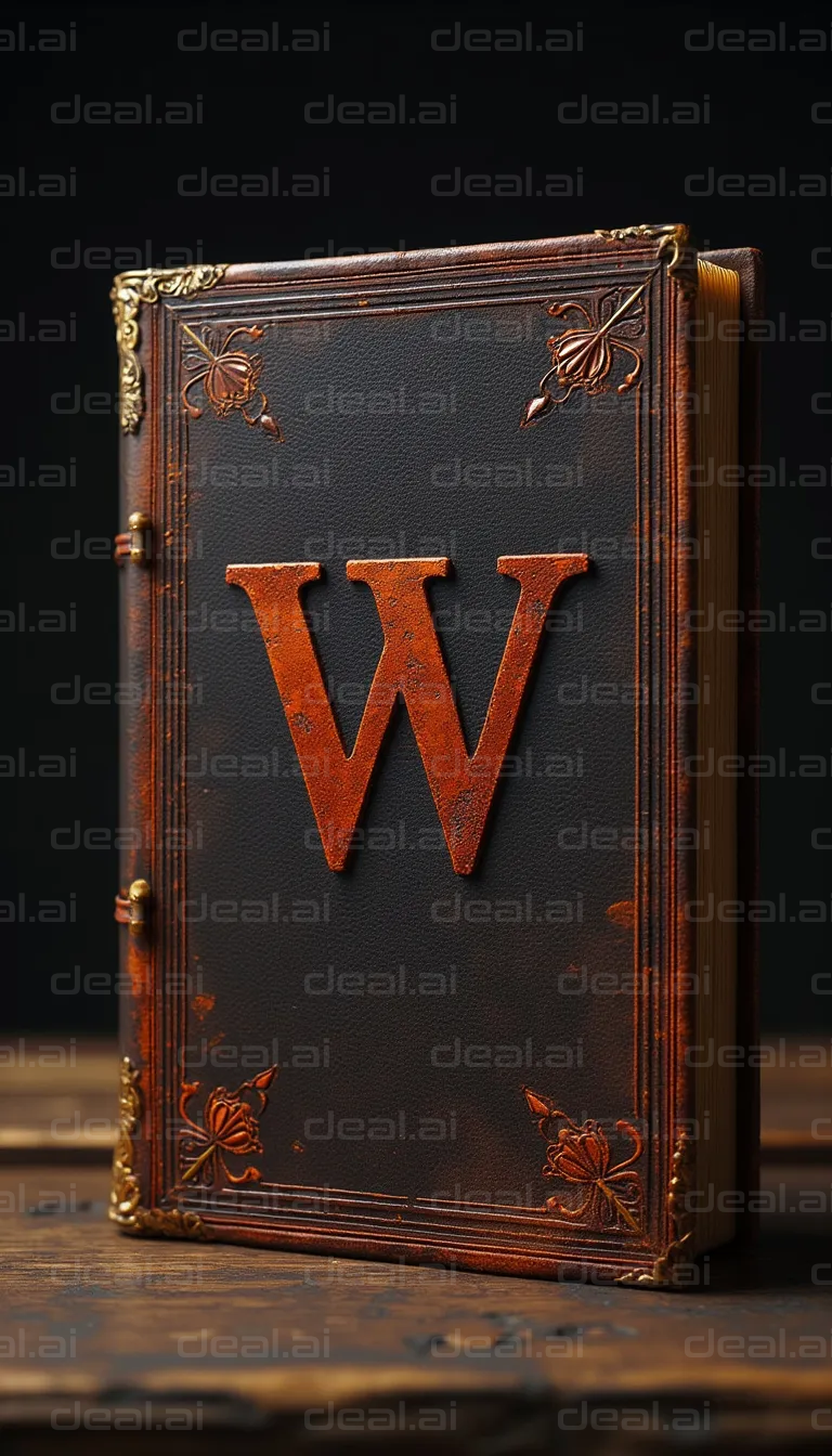 Antique Leather Book with 'W' Embossing