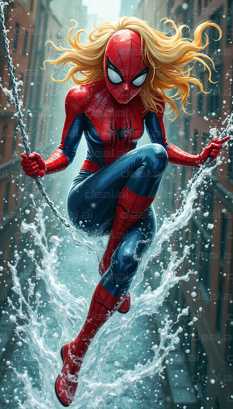 "Spider-Woman Swings Through the Rain"