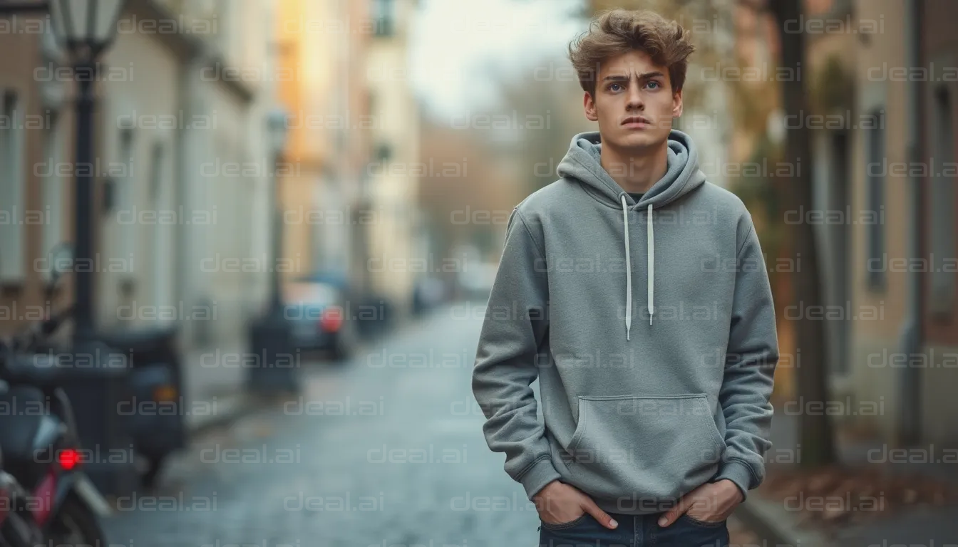 Young Man in Urban Street Scene