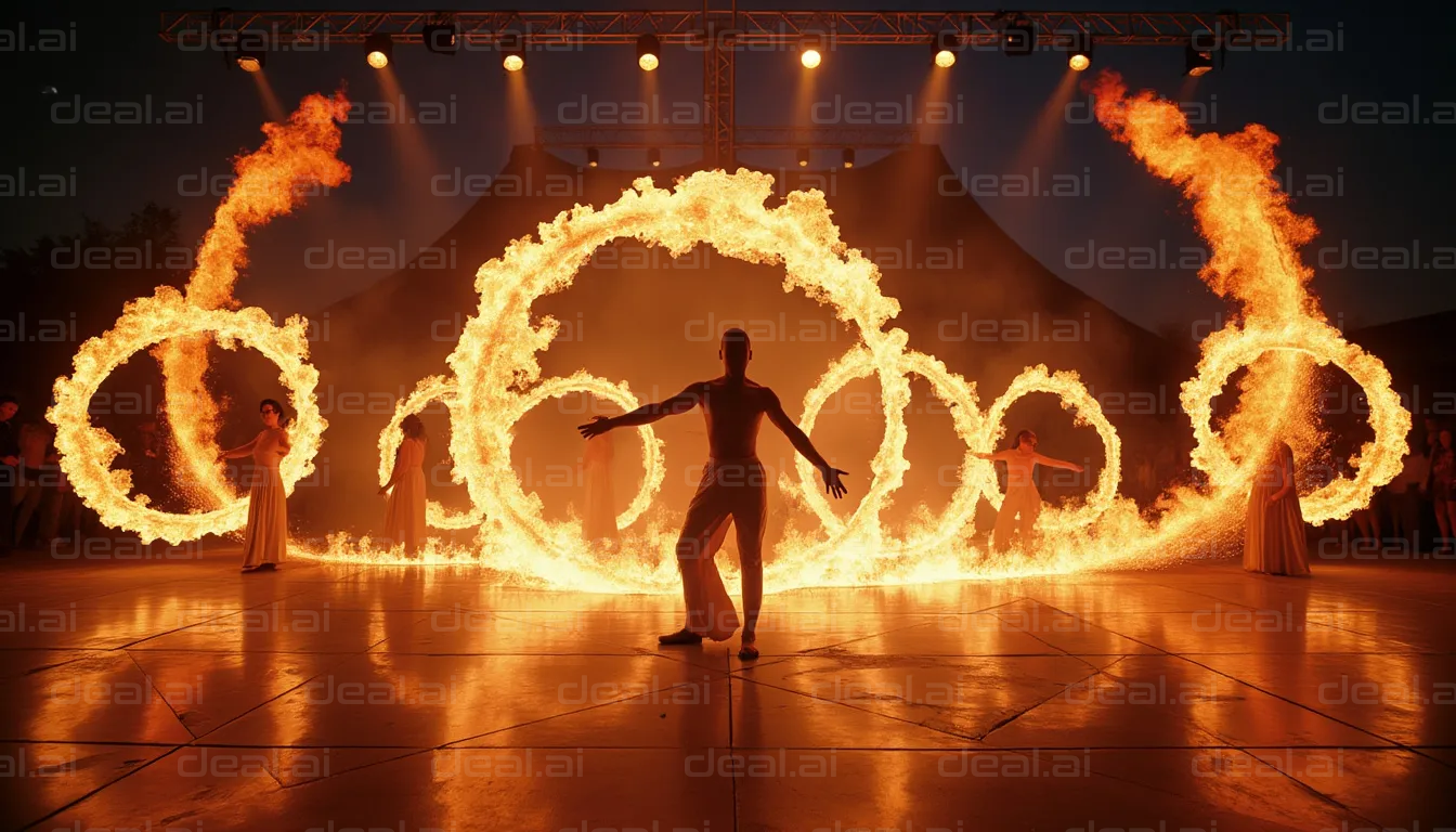 "Fiery Circle Performance at Night"
