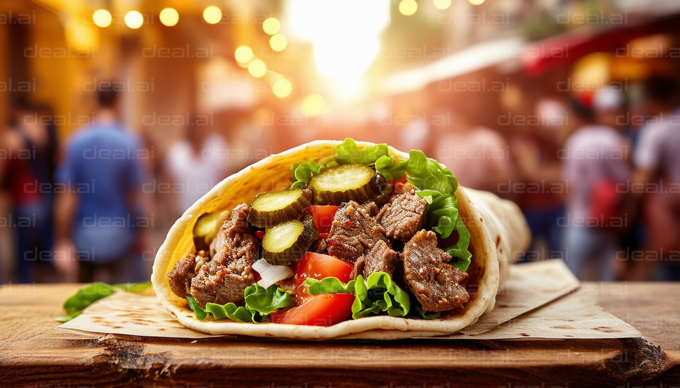 Delicious Beef Wrap in a Busy Market