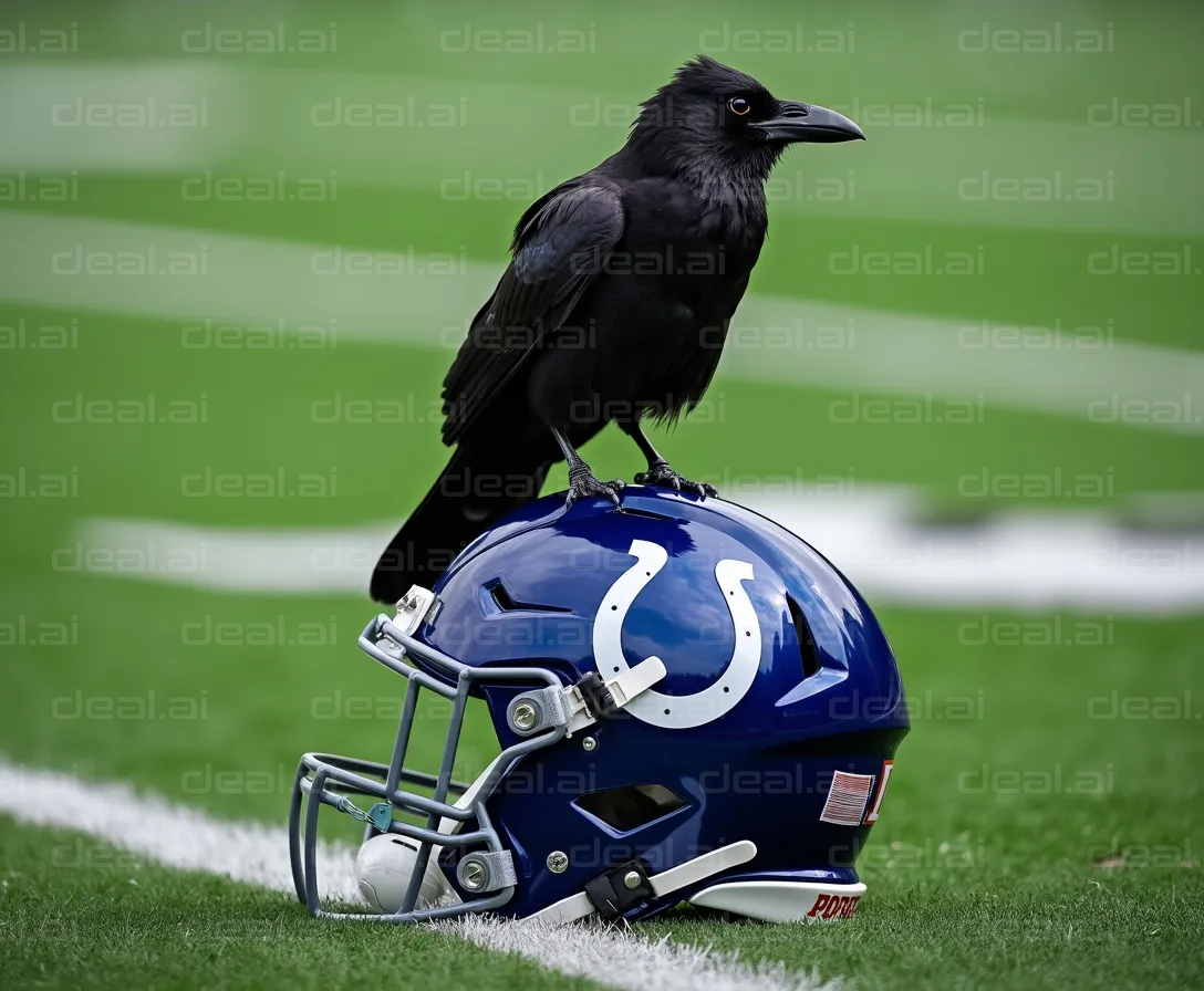 Raven Perched on Colts Helmet