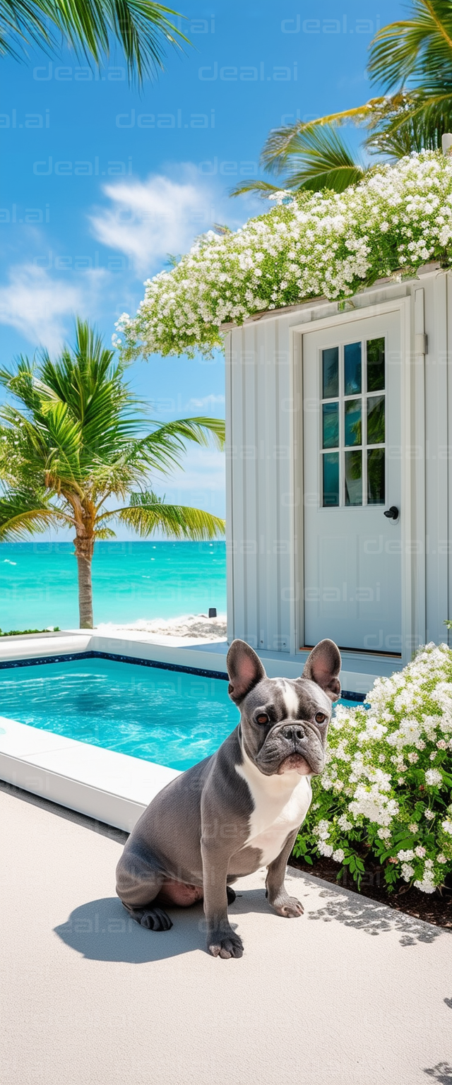 Bulldog Relaxing by Beachside Pool