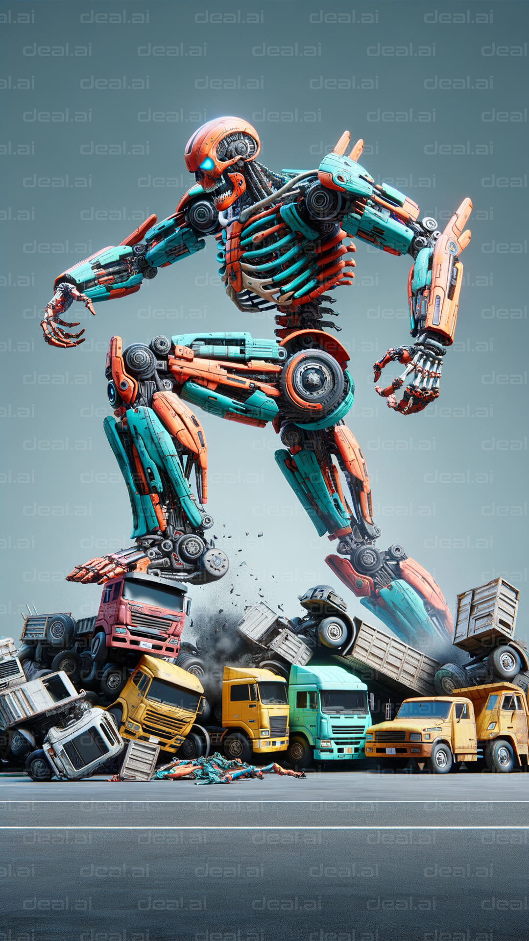 Giant Robot Destroys Trucks In Rampage