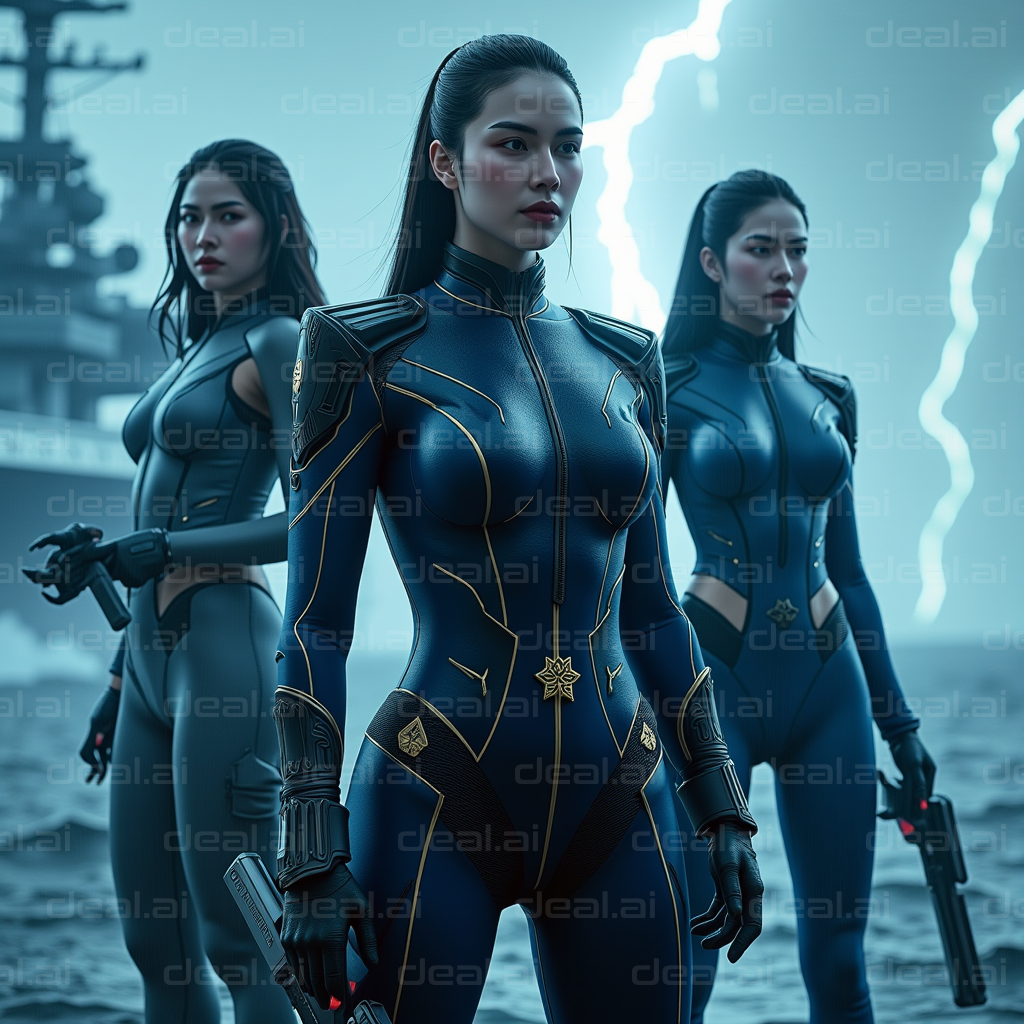 "Futuristic Warriors in Storm"