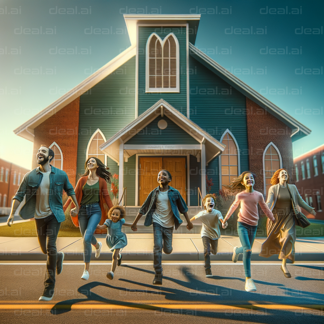 Joyful Group Exiting Church Together