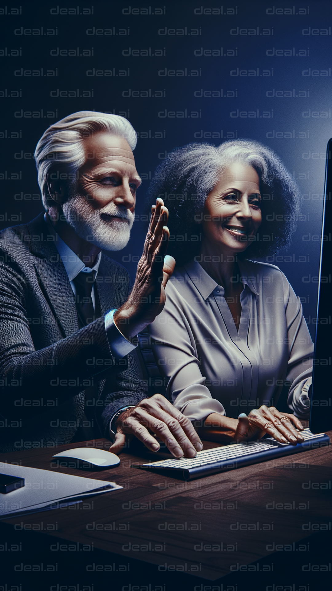 Elderly Duo Enjoying Technology