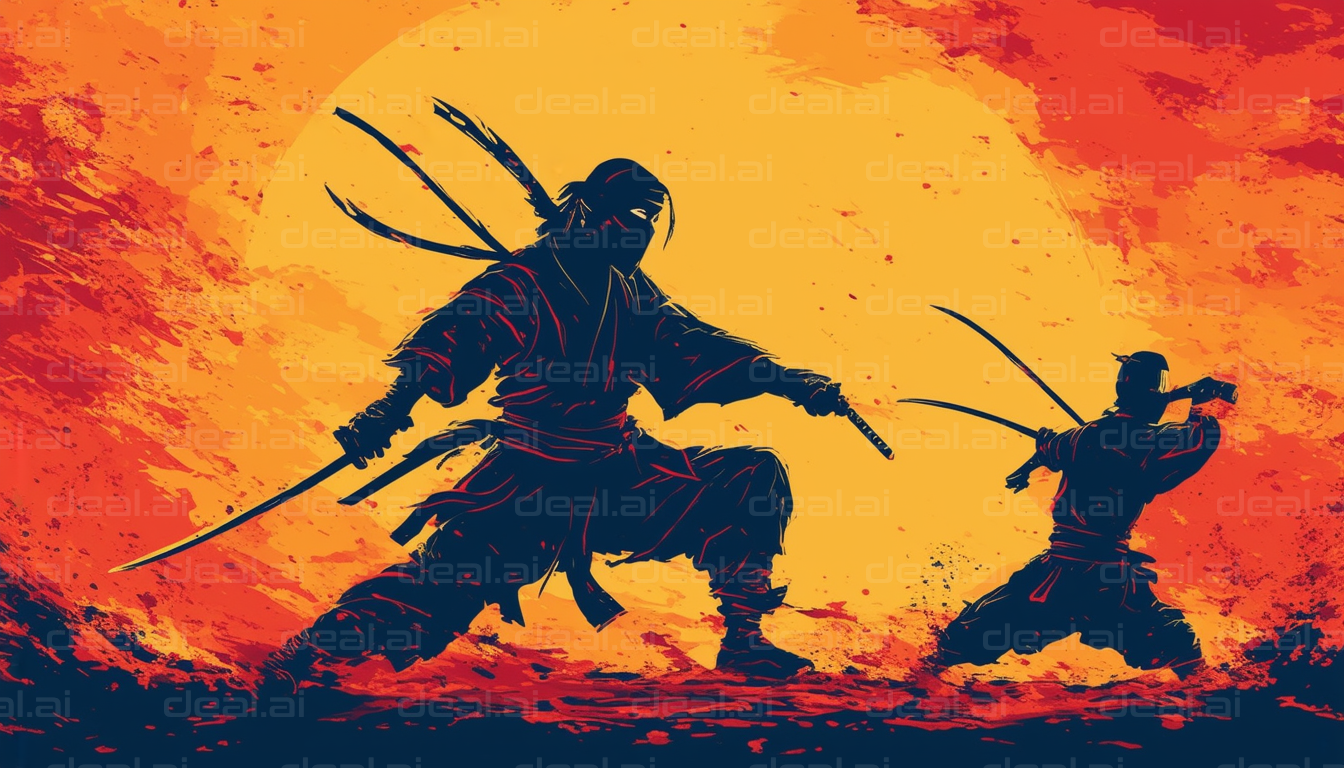 "Ninja Duel at Sunset"