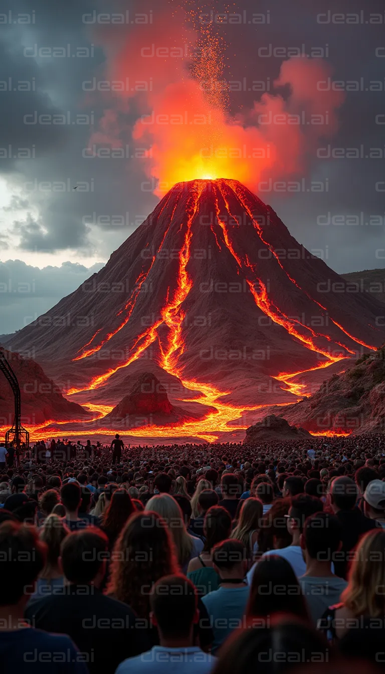 Mesmerized Crowd Watches Erupting Volcano