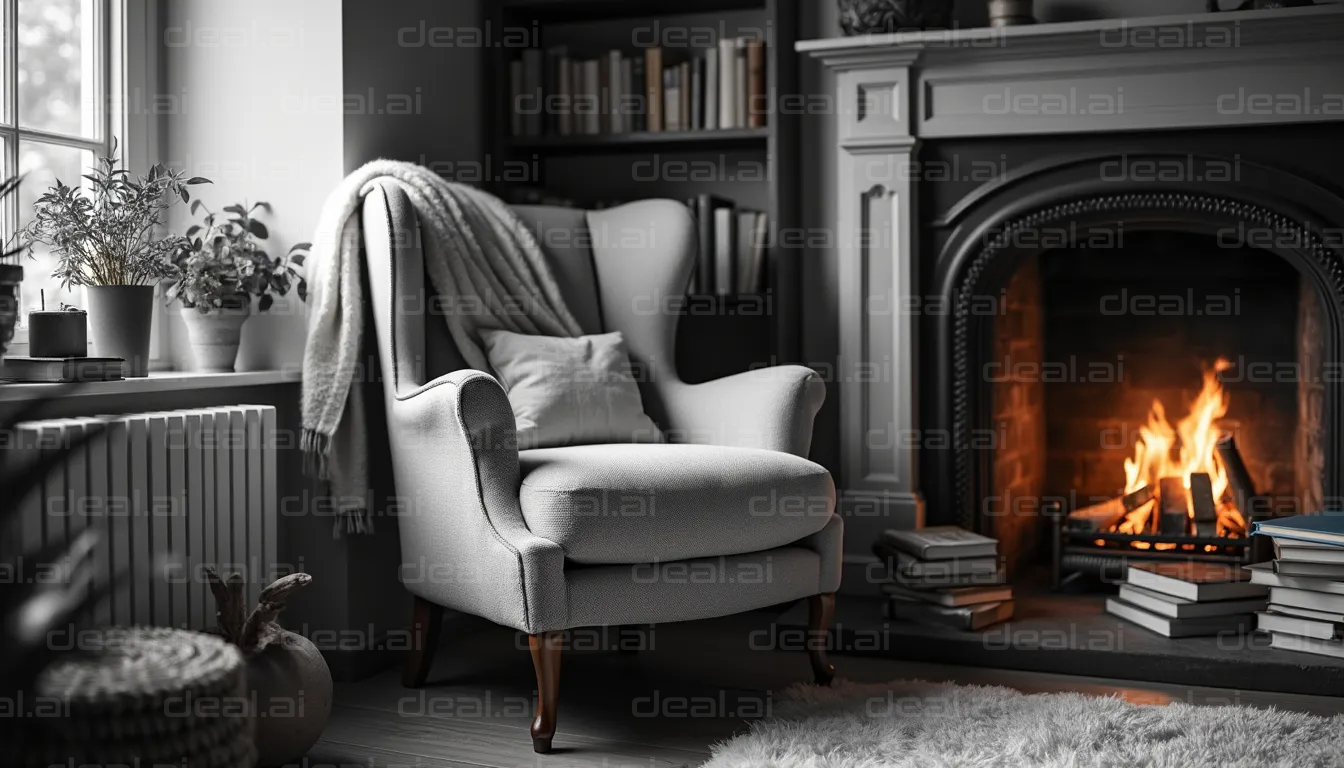 Cozy Reading Nook by the Fireplace