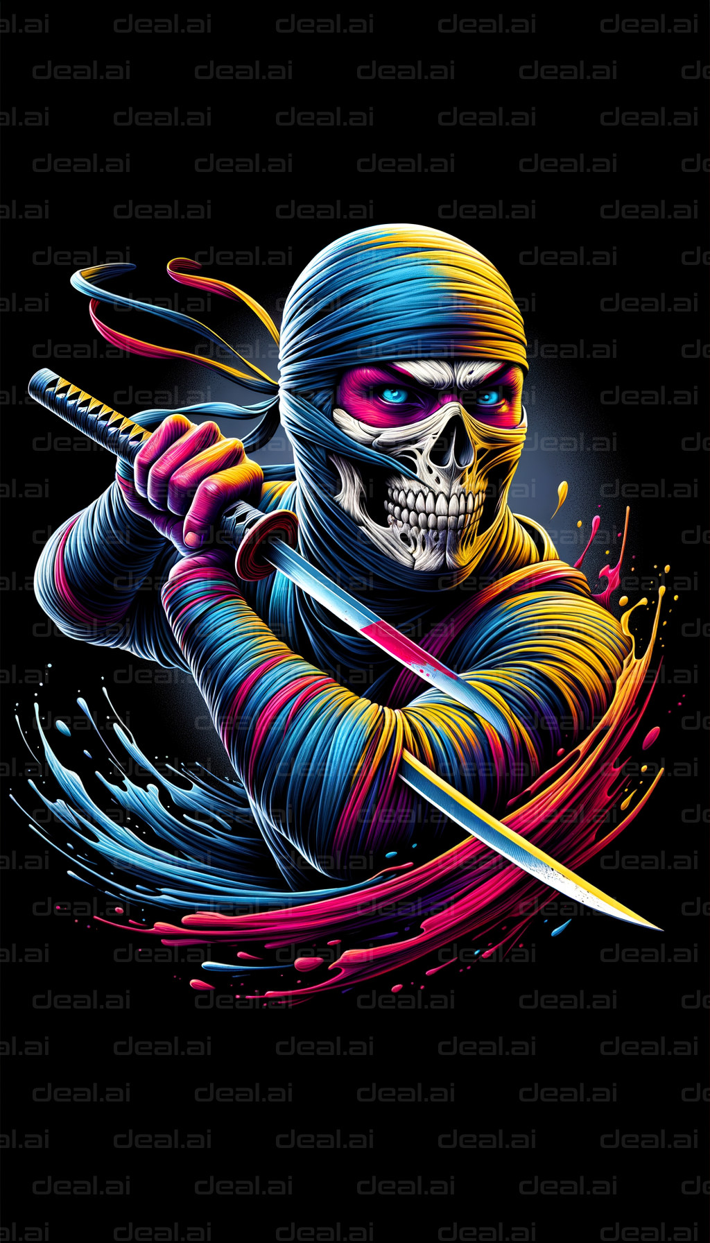 "Neon Skull Ninja with Katana"