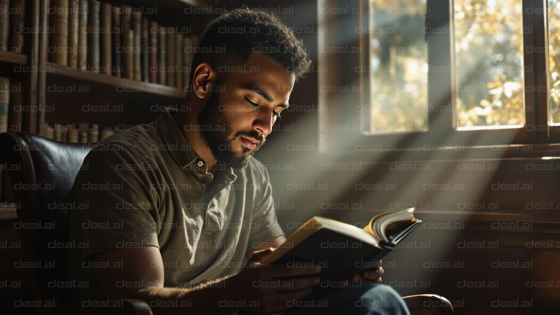 "Sunlit Reading in a Library"