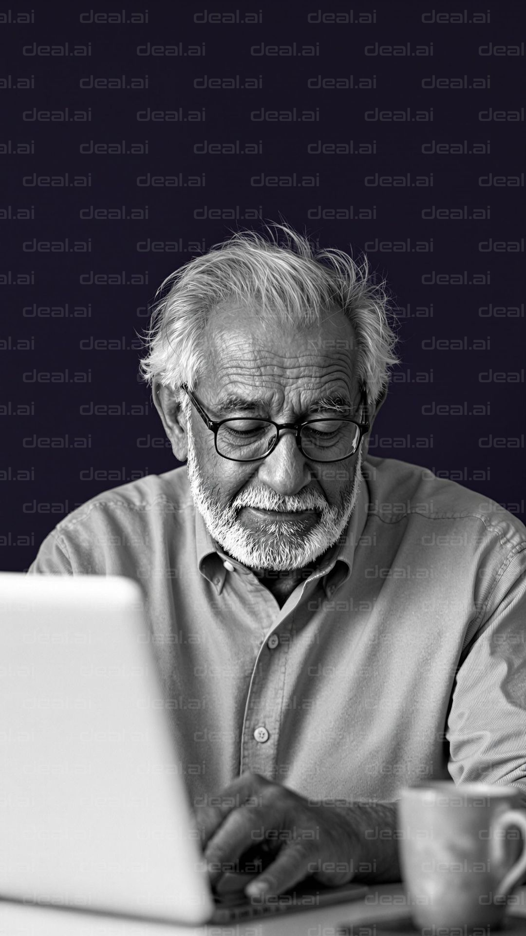 Elderly Man Using Laptop at Desk