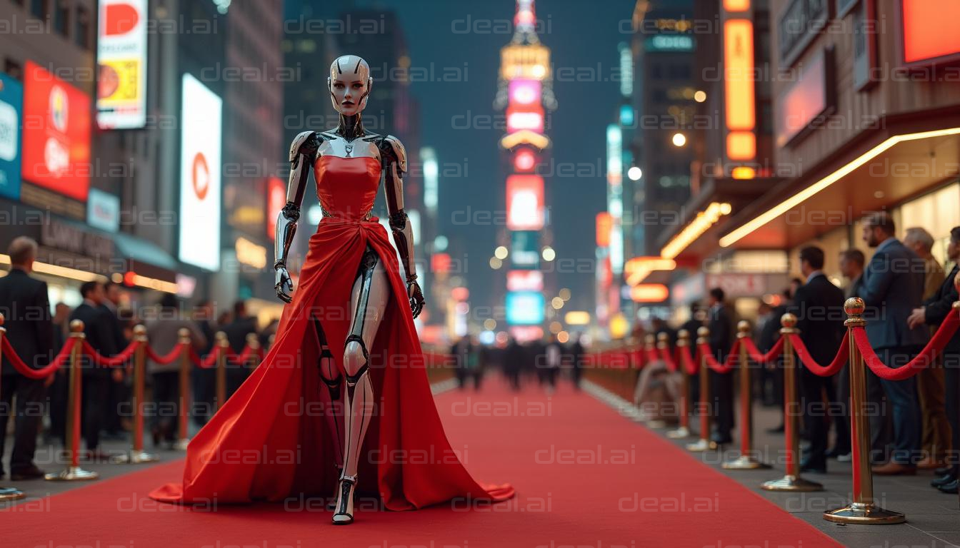 "Robot in Red Dress on Red Carpet"