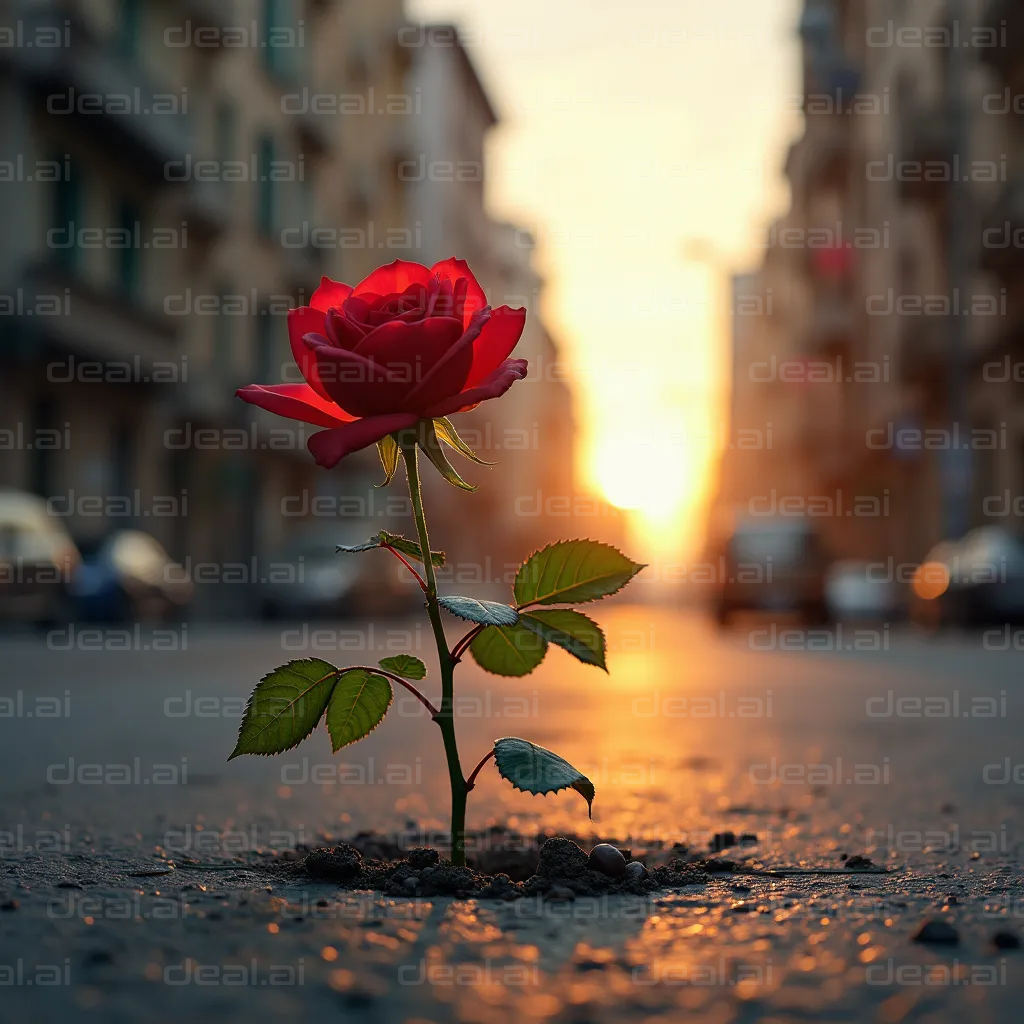 Resilient Rose in Urban Sunset