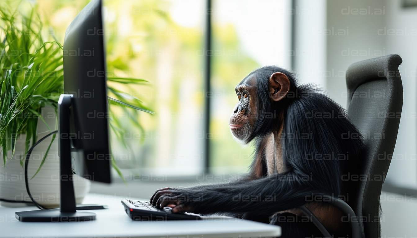 Chimpanzee Working at Computer Desk