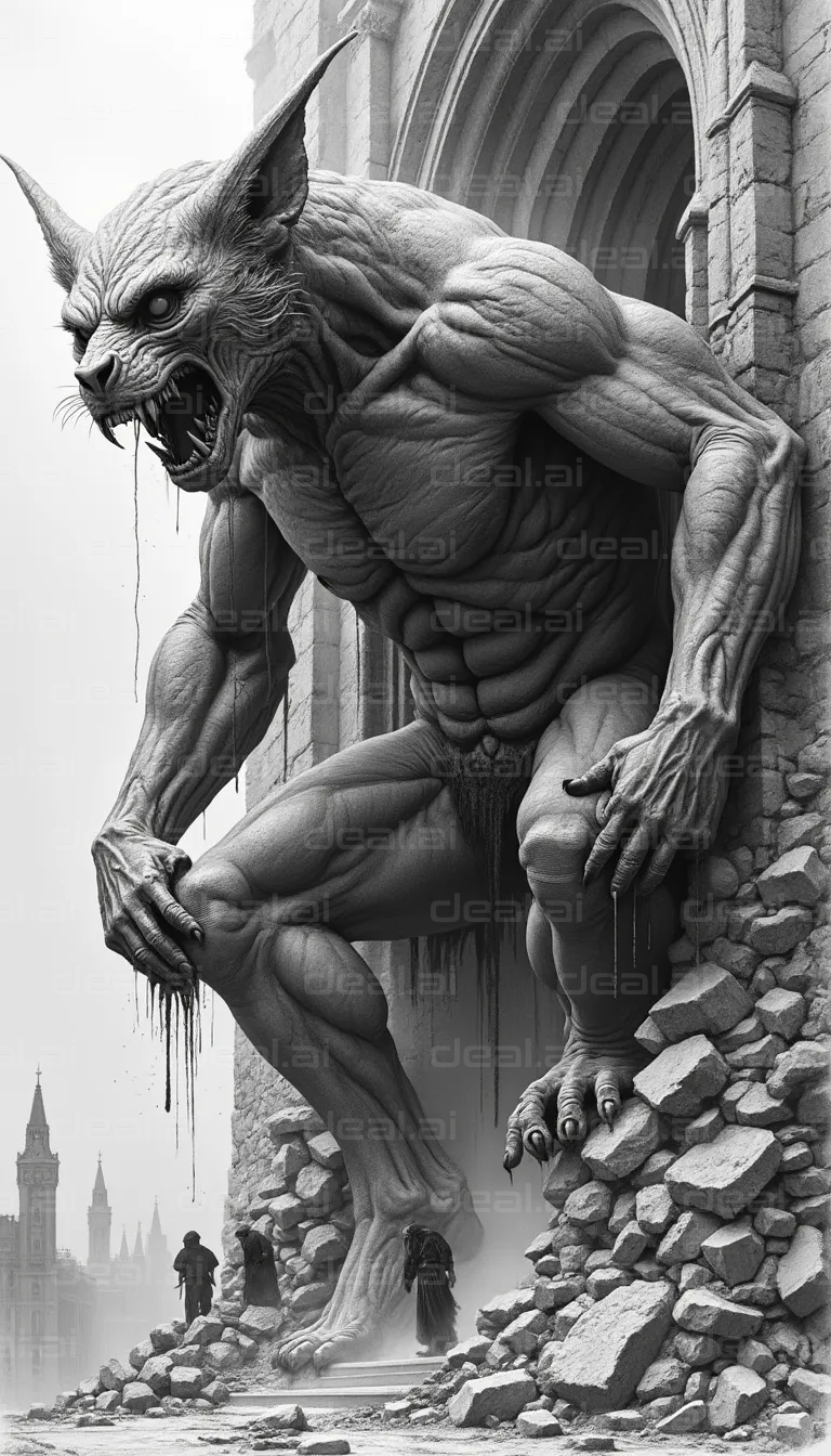 "Gargantuan Beast Emerges from Castle"