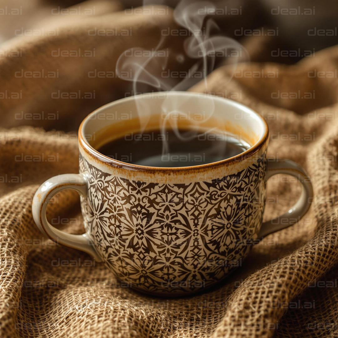 Steaming Coffee in Patterned Mug