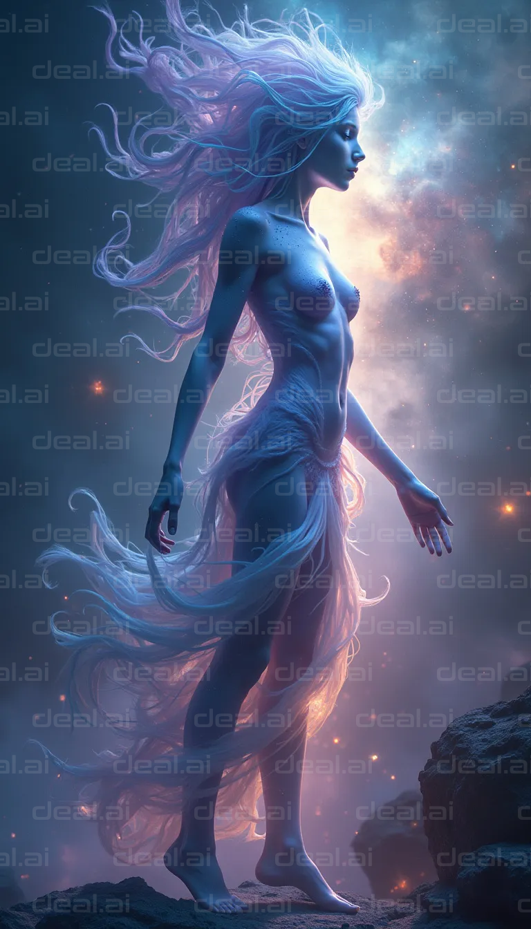 "Galactic Goddess Illuminates Cosmos"