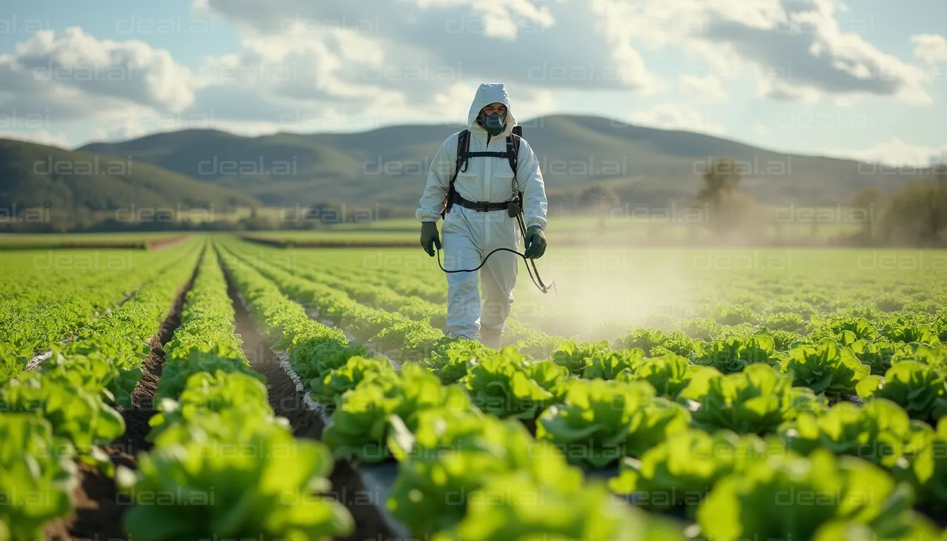 Farmer Spraying Crops in Protective Gear