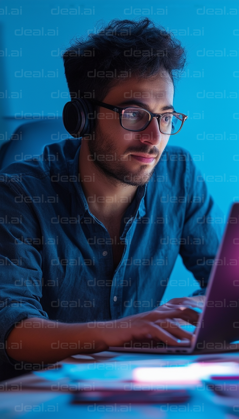 Focused on Late-Night Coding Session